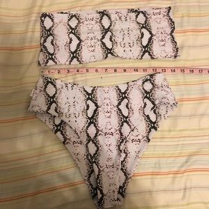 LARGE High-waisted, bandeau snake skin swim suit